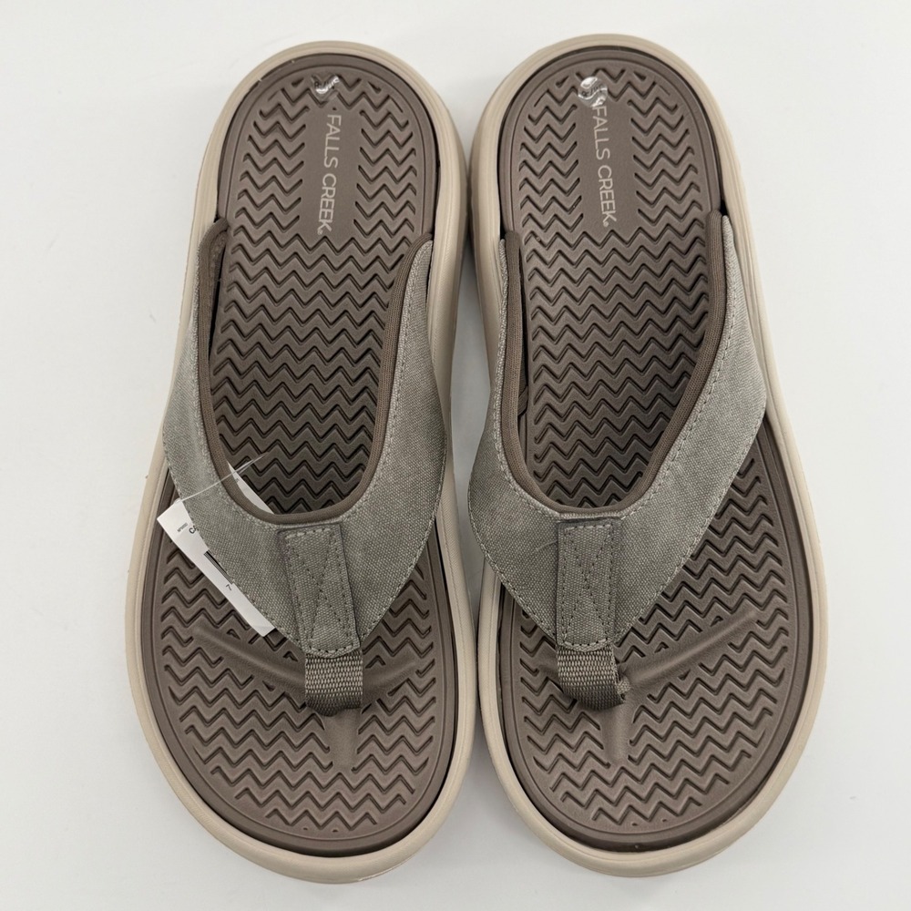 Falls Creek Mens M 7-8 Canvas Sandal Brown Flip Flop Thong Casual Beach 5308367 - Picture 8 of 8